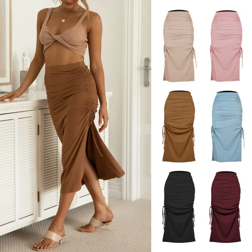 Open knit slim half-body skirt fashion pump pleated lacing sexy package hip long skirt women