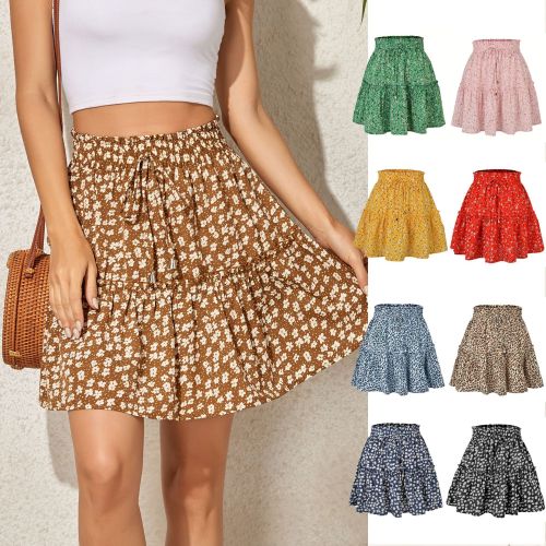 Women's high waist fashion print half skirt shein style small floral A word short skirt female