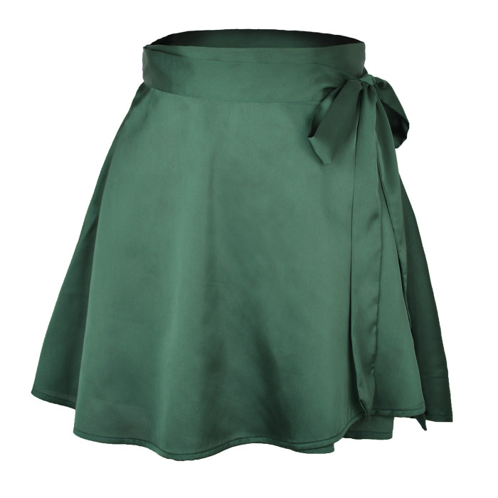 Solid color half-body skirt high waist fashion one piece lacing short skirt chiffon satin wrap skirt