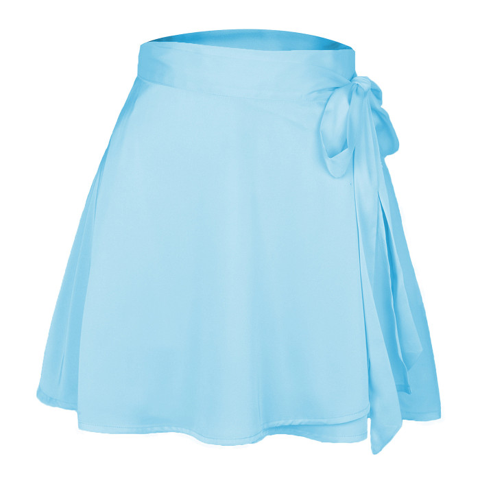 Solid color half-body skirt high waist fashion one piece lacing short skirt chiffon satin wrap skirt