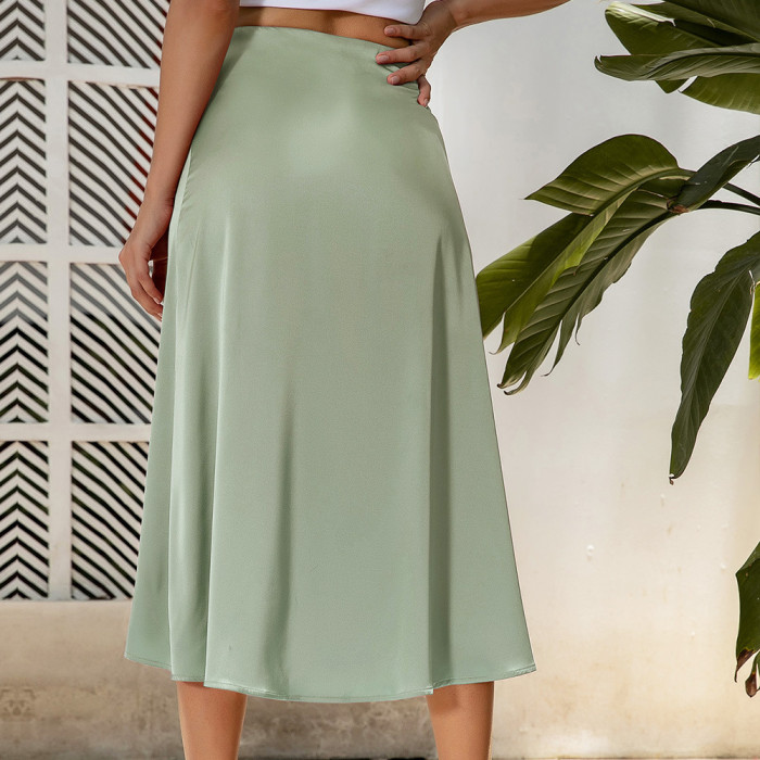 Fashion spring and autumn new half-body mid-length skirt women's open casual