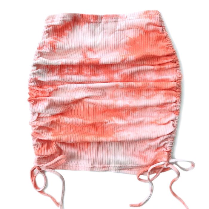 Stretch pleated knitted half-body skirt pit strip side drawstring sexy tie-dye package hip skirt