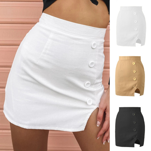 Sexy package hip repair A-line short skirt high waist button split solid color half body skirt female