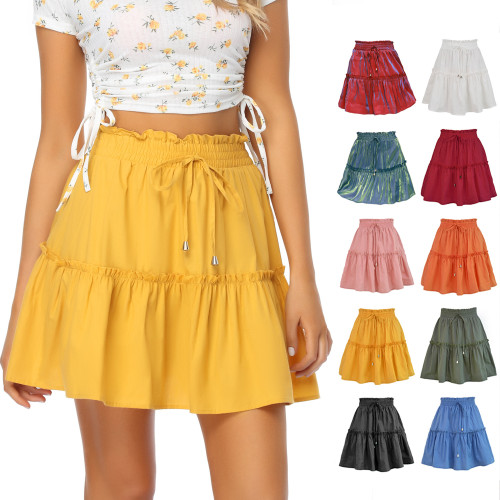 Fashion short skirt high waist elastic solid color half body skirt