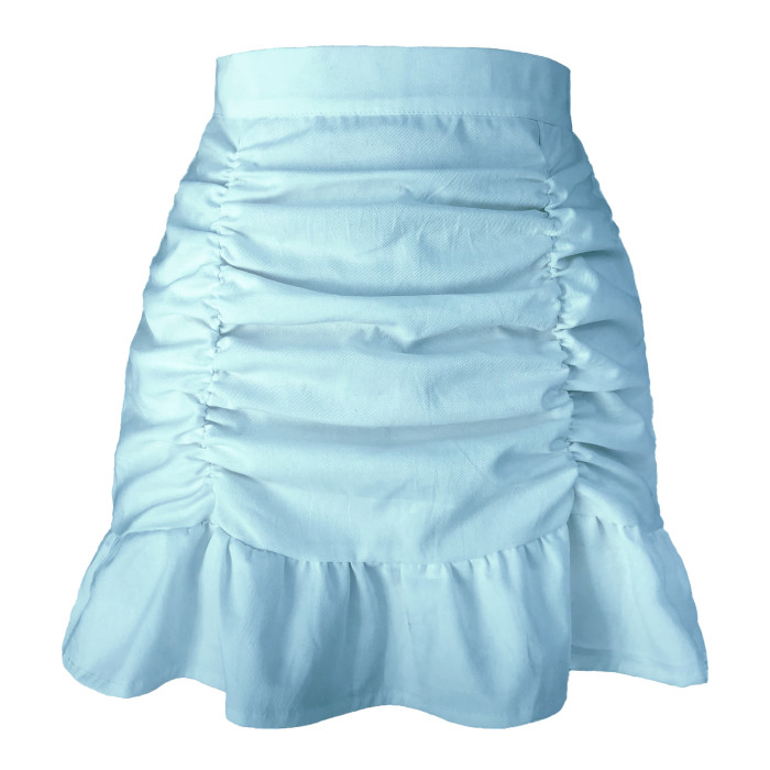 Solid color ruffle ruffle zipper half skirt high waist package hip fishtail short skirt