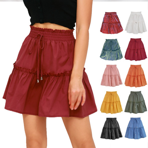 Fashion short skirt high waist elastic solid color half body skirt