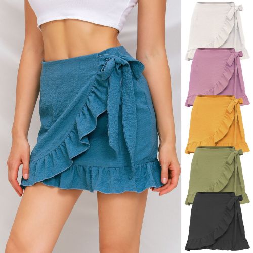 Solid color lace-up zipper half-body skirt bubble fabric ruffle short skirt