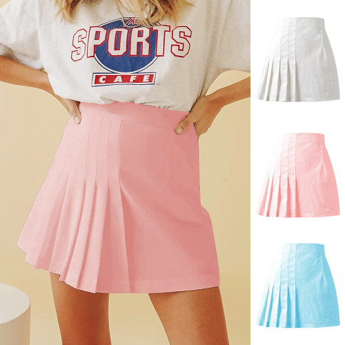 Hundred and one solid color pleated skirt student short skirt high waist zipper half body skirt