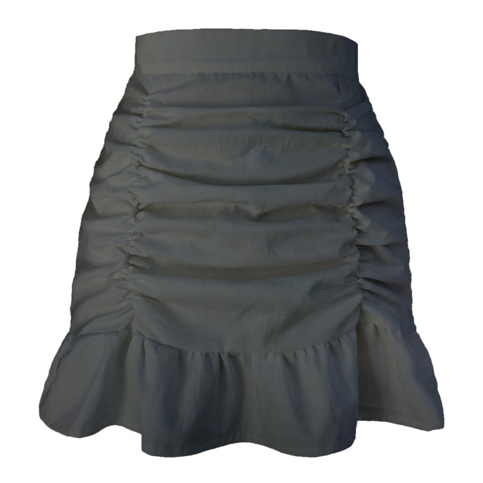 Solid color ruffle ruffle zipper half skirt high waist package hip fishtail short skirt