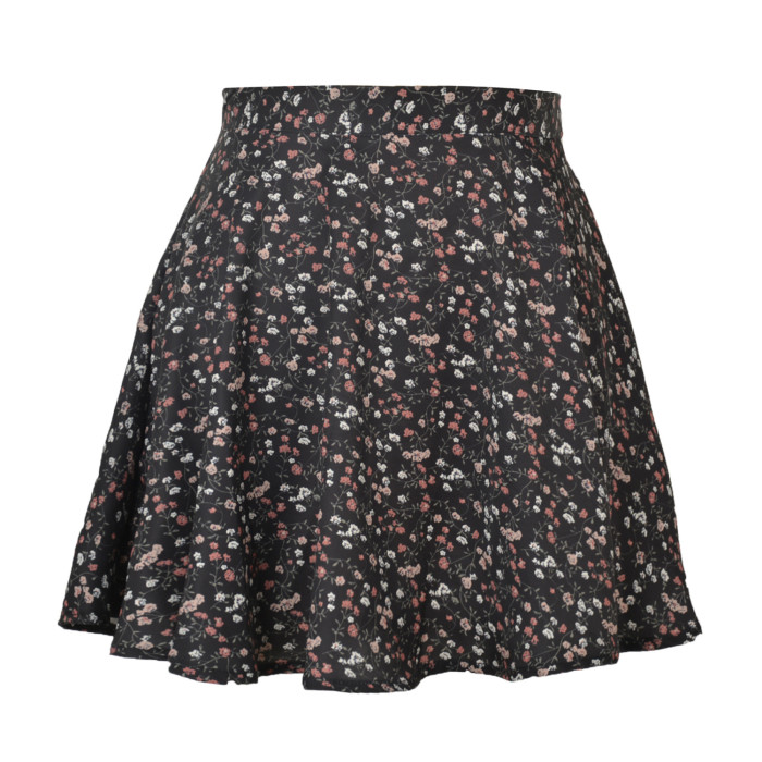 Floral half skirt high waist umbrella skirt invisible zipper chiffon print short skirt female