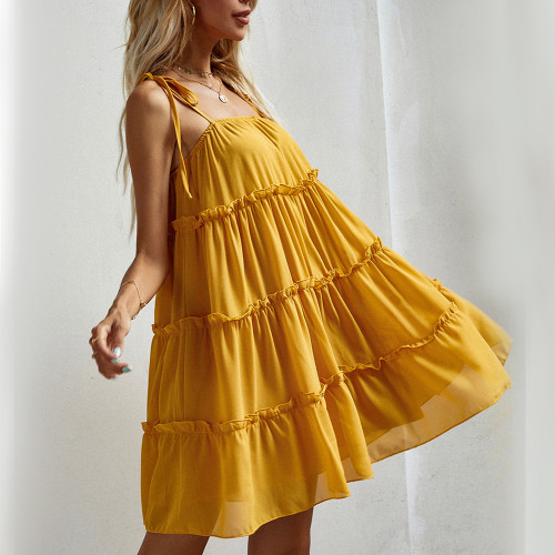 New solid color halter loose sleeveless dresses women