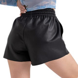 Casual Leather Drawstring Shorts