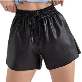 Casual Leather Drawstring Shorts
