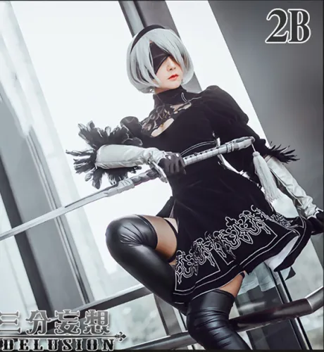 1/3 Delusion Nier Automata 2B Black Gothic Lolita Cosplay Costume