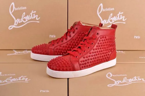 Super Max Perfect Christian Louboutin Louis Spikes Men's Flat Sneaker with Glossy Red Sole(with receipt)