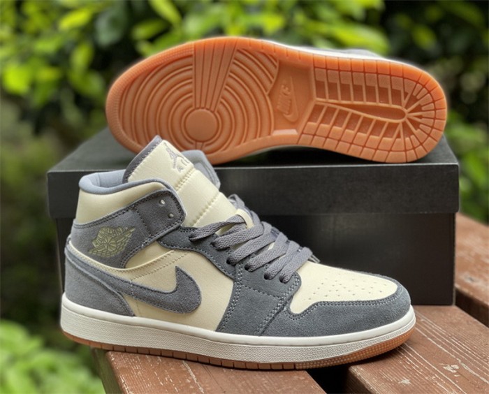 Authentic Air Jordan 1 Mid Cream Grey