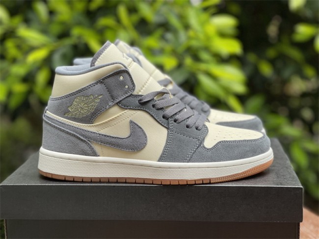 Authentic Air Jordan 1 Mid Cream Grey