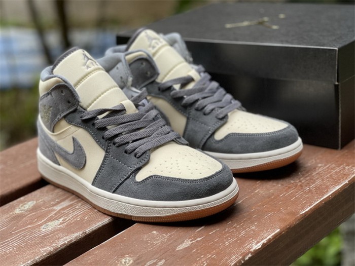 Authentic Air Jordan 1 Mid Cream Grey