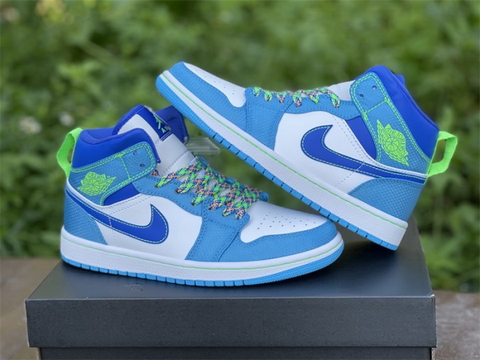 Authentic Air Jordan 1 Mid Blue Nero Green