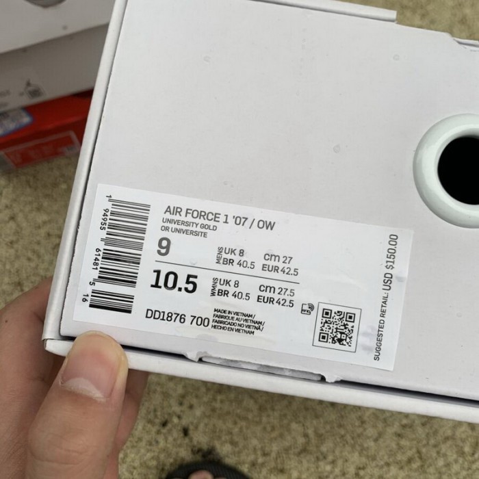 Authentic Off-White x Nike Air Force 1 Low “University Gold”