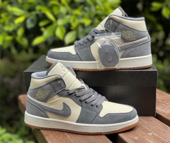 Authentic Air Jordan 1 Mid Cream Grey