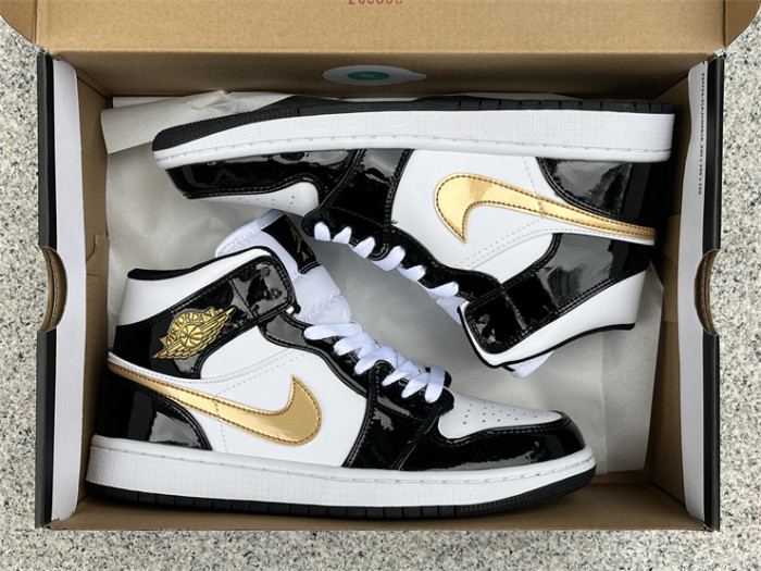 Authentic Air Jordan 1 Mid Black Metallic Gold