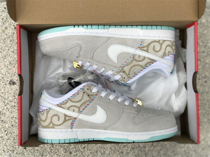 Authentic Nike Dunk Low Retro SE “Barber Shop” White Grey