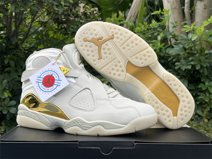 Authentic Air Jordan 8 Retro Champagne Gold White