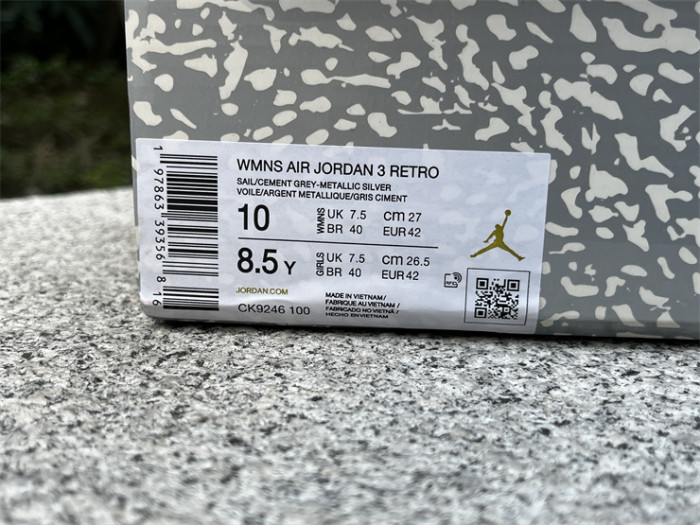 Authentic Air Jordan 3 Retro Sail Cement Grey