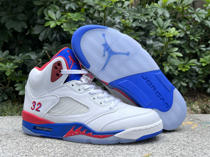 Authentic Air Jordan 5 White Blue Red