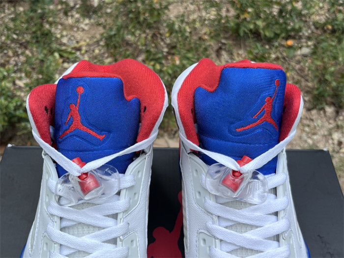 Authentic Air Jordan 5 White Blue Red