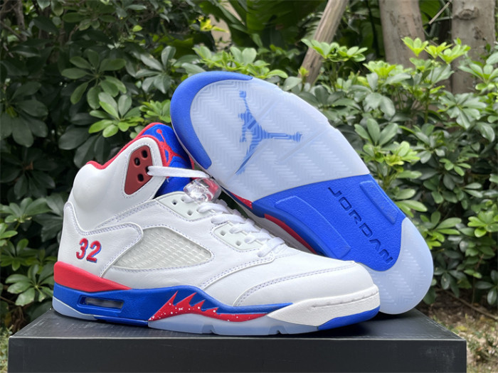 Authentic Air Jordan 5 White Blue Red