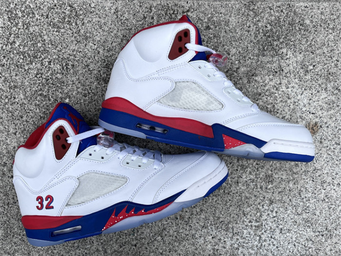 Authentic Air Jordan 5 White Blue Red