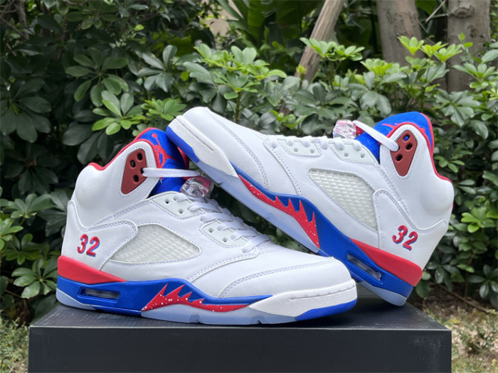 Authentic Air Jordan 5 White Blue Red