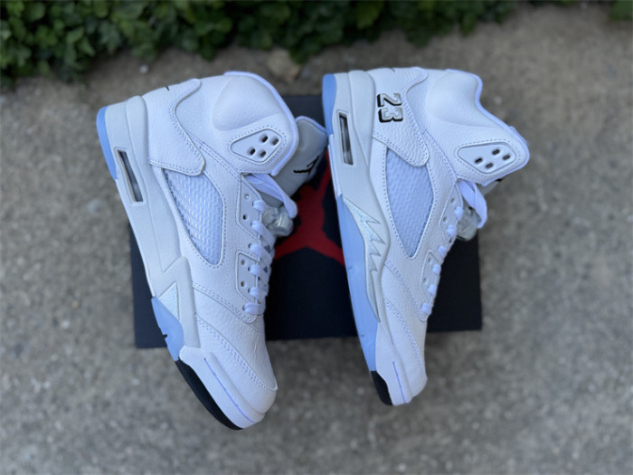 Authentic Air Jordan 5  White Metallic