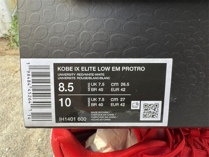 Authentic Nike Kobe 9 EM Low Protro TB University Red