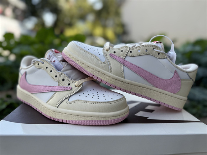 Authentic Travis Scott x Air Jordan 1 Low OG Muslin Shy Pink