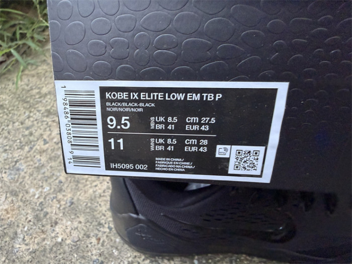 Authentic Nike Kobe 9 Elite Low EM TB P 'Black'