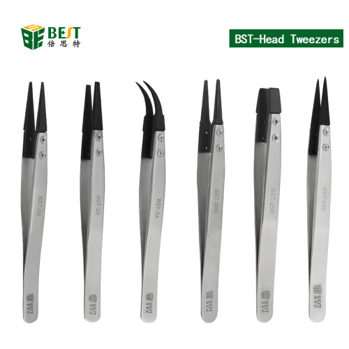 BESTOOL Interchangeable head esd tools Anti-static Tweezer Stainless Steel Carbon Fiber Pointed Tweezers