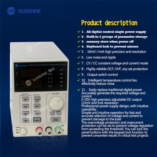 Sunshine 30V 5A DC P-3005A Programmable Adjustable 4 Bits Digital Accurate display Laboratory Power Supply
