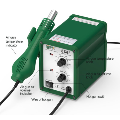 BEST 858+ 110V/220V 650w Temperature Adjustable Digital Display Hot Air Gun Automatic Smd Bga Rework Soldering Station