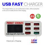 8A QC3.0 USB Charger with LCD Display 6 Ports Desktop Mobile Phone Charger Smart Fast Charging for Smart Phones Tablet PC