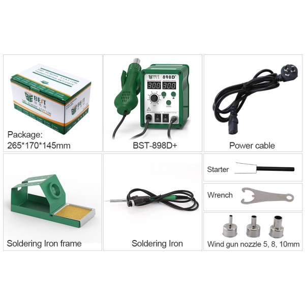 BST-898D+ Imported Heating Element Digital Lead-free 2 in 1 700w SMT PCB Rework Best Hot Air And Station with Soldering station