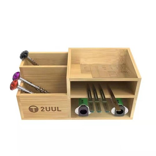 2UUL bamboo tool storage rack multi-function storage box desktop organizer tweezers screwdriver plant tin mesh tool rack