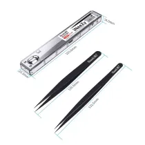 Qianli 0.1mm Black Tweezers Hand Polished Non Magnetic Stainless Steel Phone Repair Tools for BGA Motherboard Micro Forceps