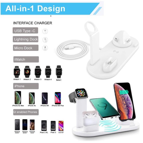 4 in 1 Wireless Charging Induction Charger Stand For iPhone 11 Pro X XS Max XR 8 Airpods Pro Apple Watch Docking Station