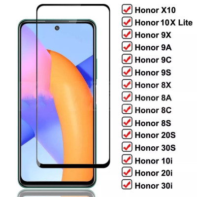 Full Cover Tempered Glass For Honor 10X Lite 9X 9A 9C 9S Screen Protector Glass Honor 8X 8A 8C 8S 20S 30S 9i 10i 20i 30i Glass