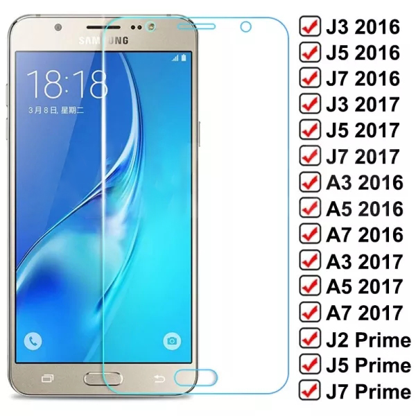 Acheter Verre de protection pour Samsung Galaxy A6 A7 A9 2018 J4 J6 Plus J3  J5 J7 2016 A3 A5 A7 2017 Protecteur d'écran en verre trempé sur Galaxy J2  Prime Glass