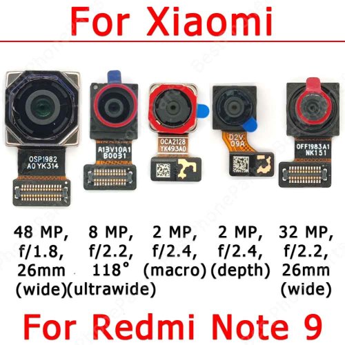 Original Front Rear Back Camera For Xiaomi Redmi Note 9 10X 4G Note9 Main Facing BIg Camera Module Flex Replacement Spare Parts