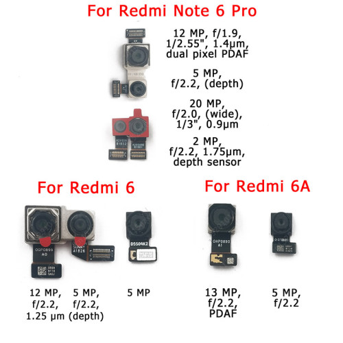 Original Front Rear Back Camera For Xiaomi Redmi 6 6A Note 6 Pro Main Facing Camera Module Flex Cable Replacement Spare Parts